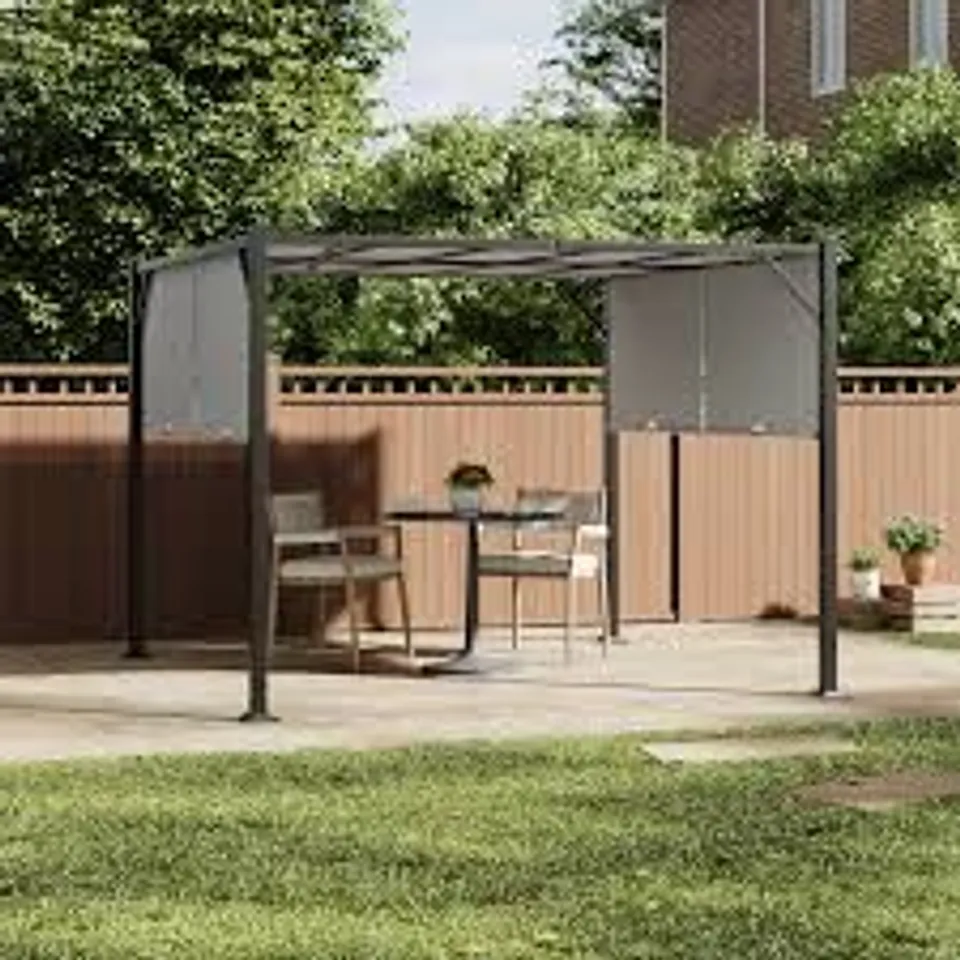 BOXED OUTDOOR PERGOLA WITH RETRACTABLE CANOPY - LIGHT GREY // LG1585 + LG1586 (2 BOXES)