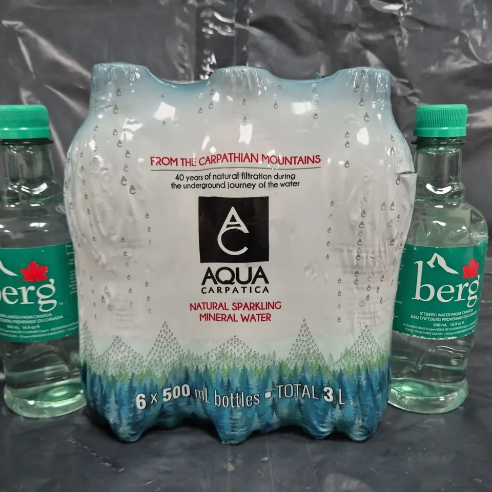4 ASSORTED FOOD ITEMS TO INCLUDE BERG BOTTLED WATER, AND AQUA MINERAL WATER MULTIPACK