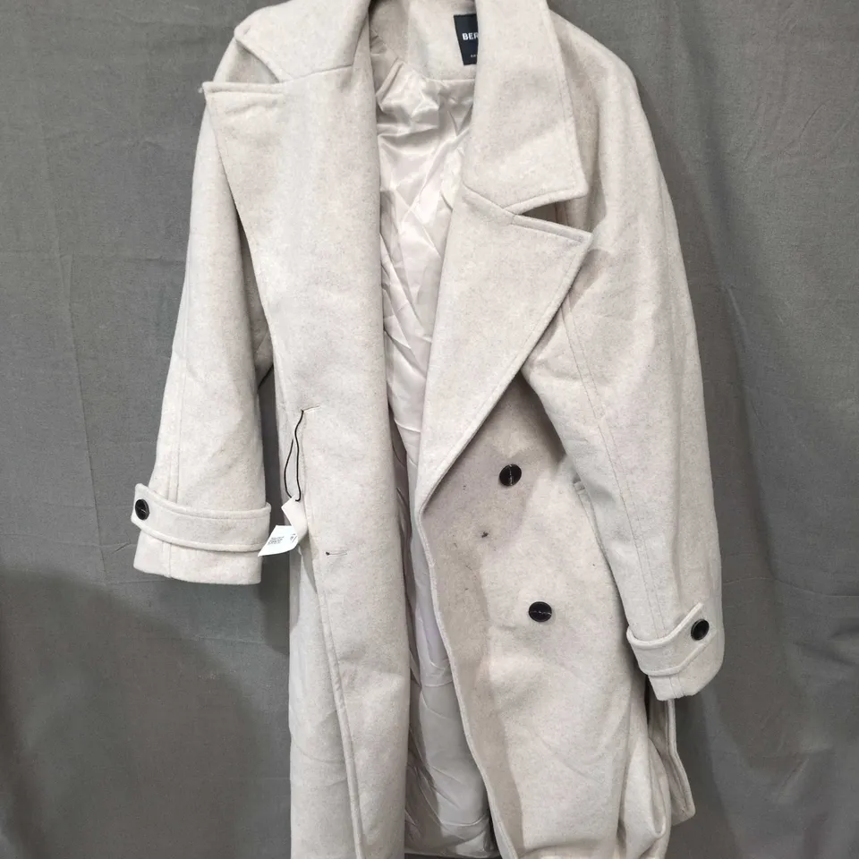 BERSHKA BEIGE LONGLINE TRENCH COAT – WOMEN'S, DOUBLE-BREASTED - SIZE EUR XS