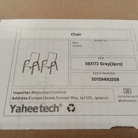BOXED SET OF 2 YAHEETECH GARDEN CHAIRS - GREY (1 BOX)