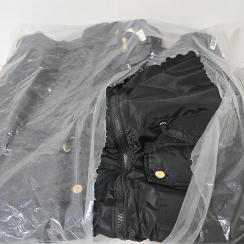 CHARLOTTE WEST PUFFER COAT WITH GOLD BUTTON DETAIL, BLACK - SIZE 14