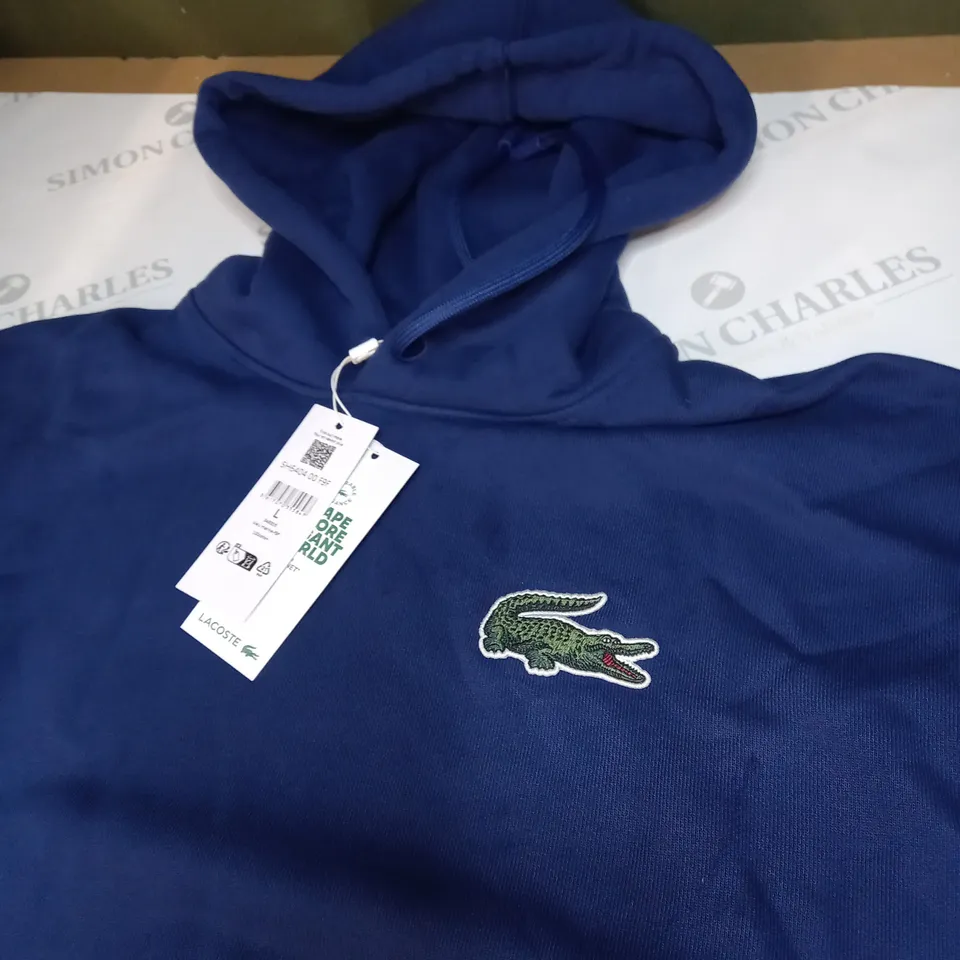 LACOSTE LOGO BLUE HOODIE SIZE L 