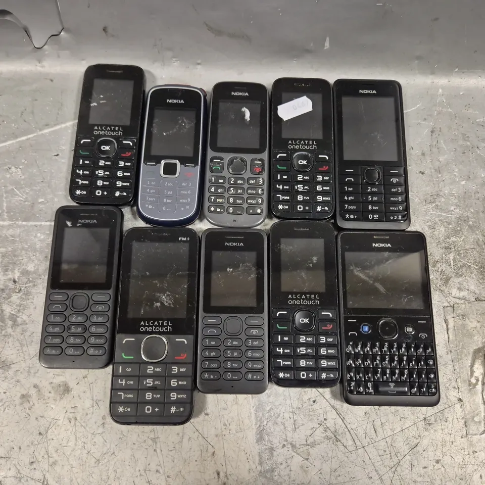APPROXIMATELY 10 ASSORTED PHONES TO INCLUDE ALCATEL ONE TOUCH, NOKIA 210.4, NOKIA 100, ETC