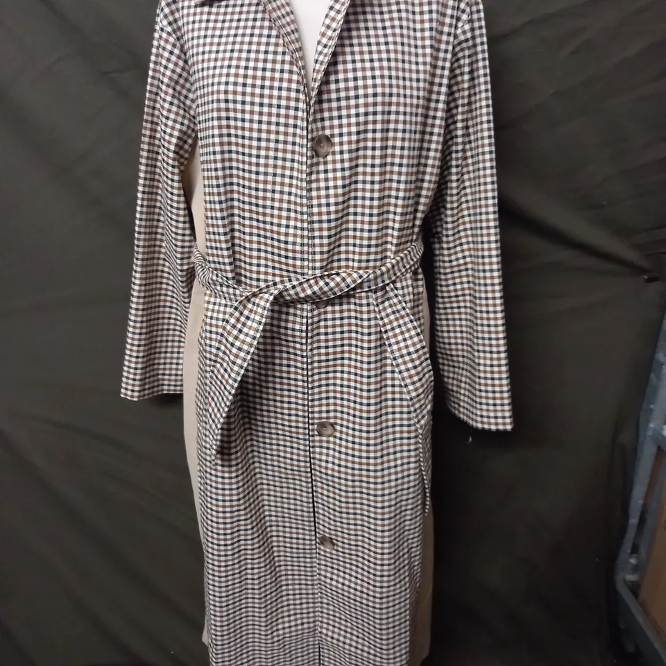 ASOS DESIGN BROWN CHECK LONGLINE COAT - UK 8