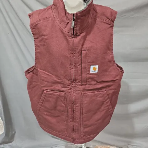CARHARTT BURGUNDY SLEEVELESS VEST WITH FLEECE LINING - MEDIUM