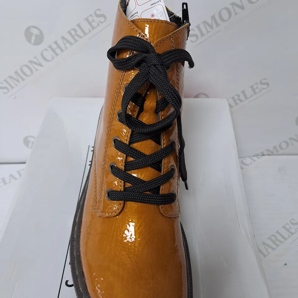 BOXED RIEKER LACE ANKLE BOOTS SIZE 6 OCHRE