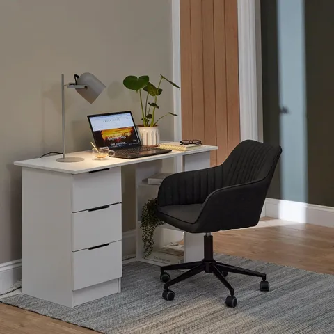 BOXED LAURA JAMES ESSIE DESK WITH DRAWERS - PURE WHITE (1 BOX)