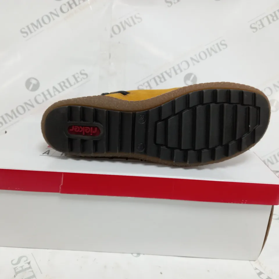 BOXED RIEKER LACE ANKLE BOOTS, YELLOW - SIZE 6