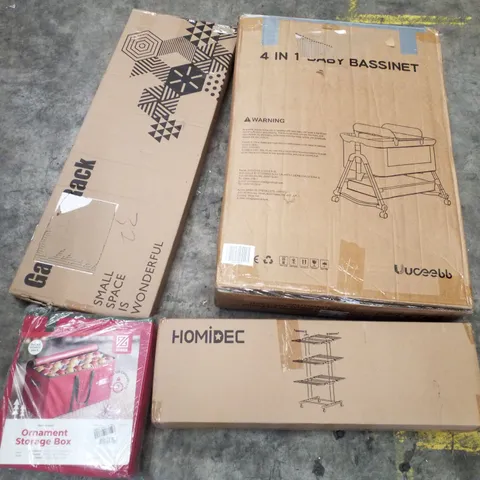 PALLET CONTAINING ASSORTED PRODUCTS INCLUDING 4 IN 1 BABY BASSINET, HOMIDEC CLOTHES AIRER, ORNAMENT STORAGE BOX & GARMENT RACK