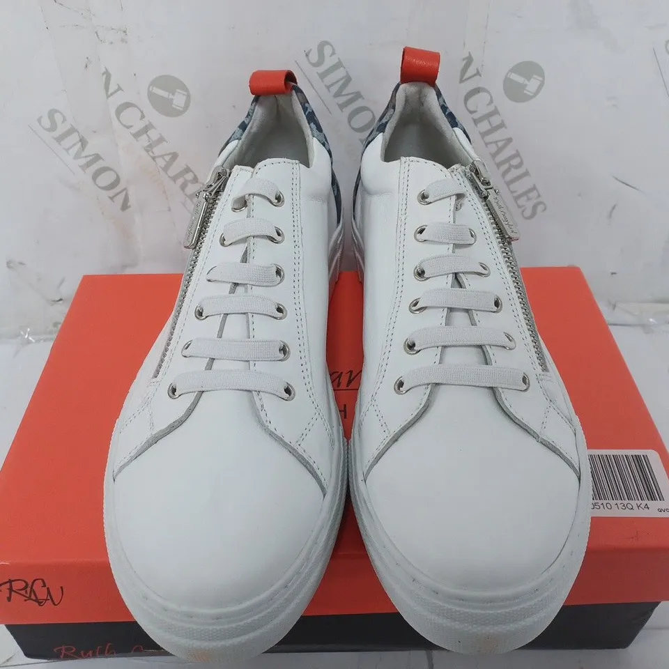 RUTH LANGSFORD ANIMAL PRINT TRAINERS IN WHITE - SIZE 41