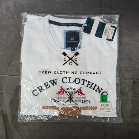 BAGGED CREW CLOTHING COMPANY EMBROIDERED KNOT GRAPHIC T-SHIRT IN WHITE SIZE LARGE
