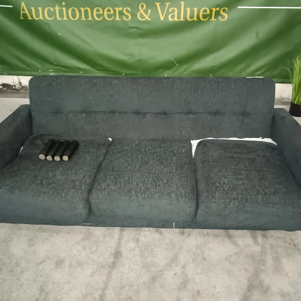 BLACK FABRIC 3-SEATER SOFA ON WOODEN LEGS