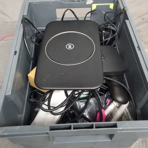 APPROXIMATELY 10 ASSORTED ELECTRICAL PRODUCTS TO INCLUDE , PLUGS , SKY BOXES , TV REMOTE'S , ETC