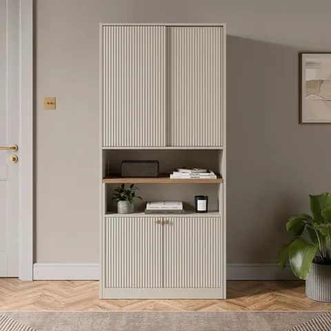 BOXED DUNELM GEORGI SELF ASSEMBLY DISPLAY CABINET PULL OUT DESK -NATURAL- [4 BOXES]