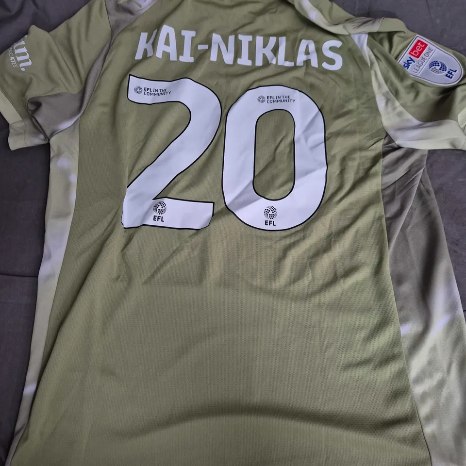 LEYTON ORIENT FC AWAY SHIRT – KAI-NIKLAS 20, CALMING GREEN, PUMA, SIZE UK L