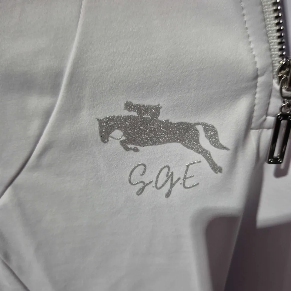 GGE WHITE ZIP-FRONT JACKET WITH SILVER HORSE LOGO - SIZE S 