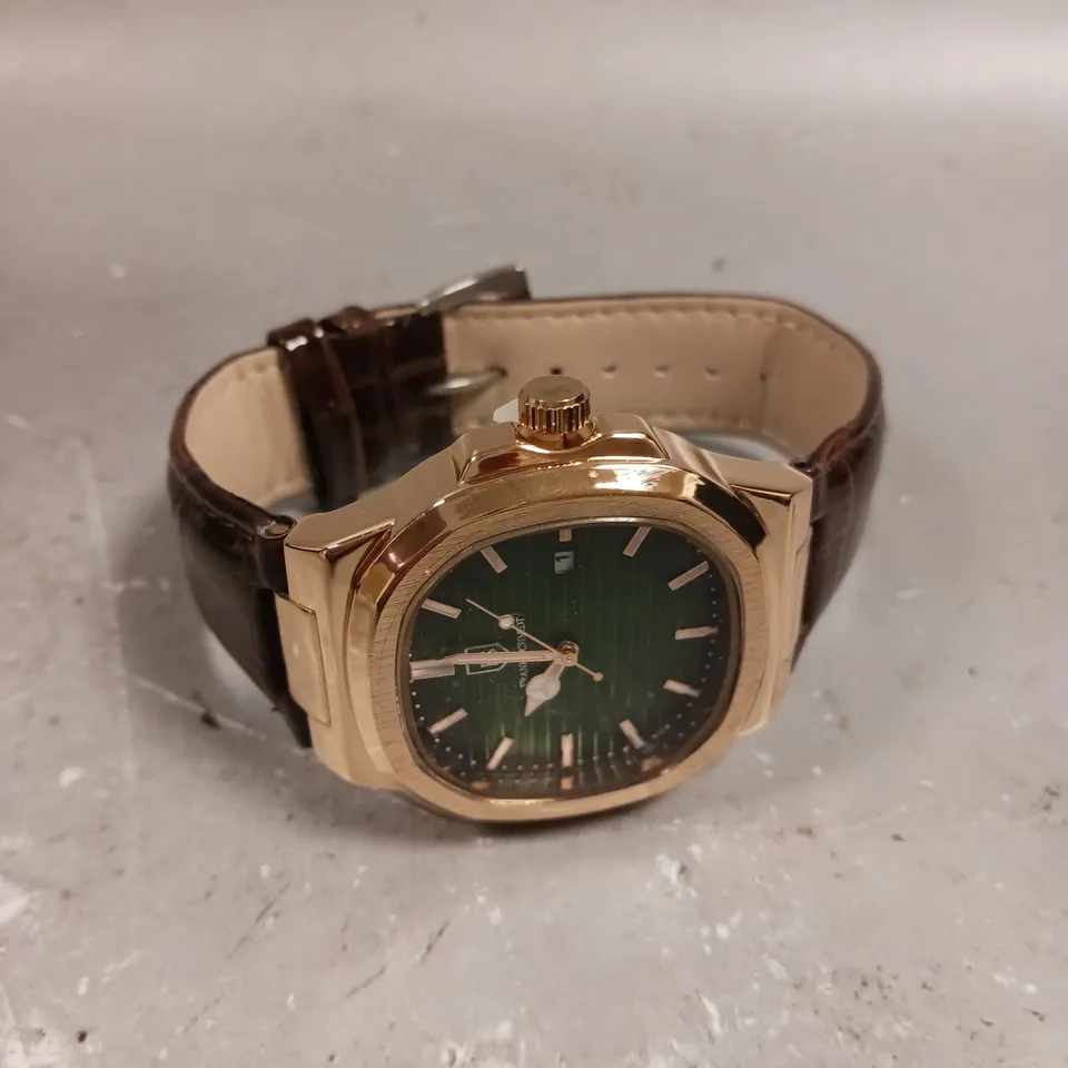 MENS FRANK SCHMIDT WATCH – TEXTURED DIAL WITH DATE – LEATHER STRAP