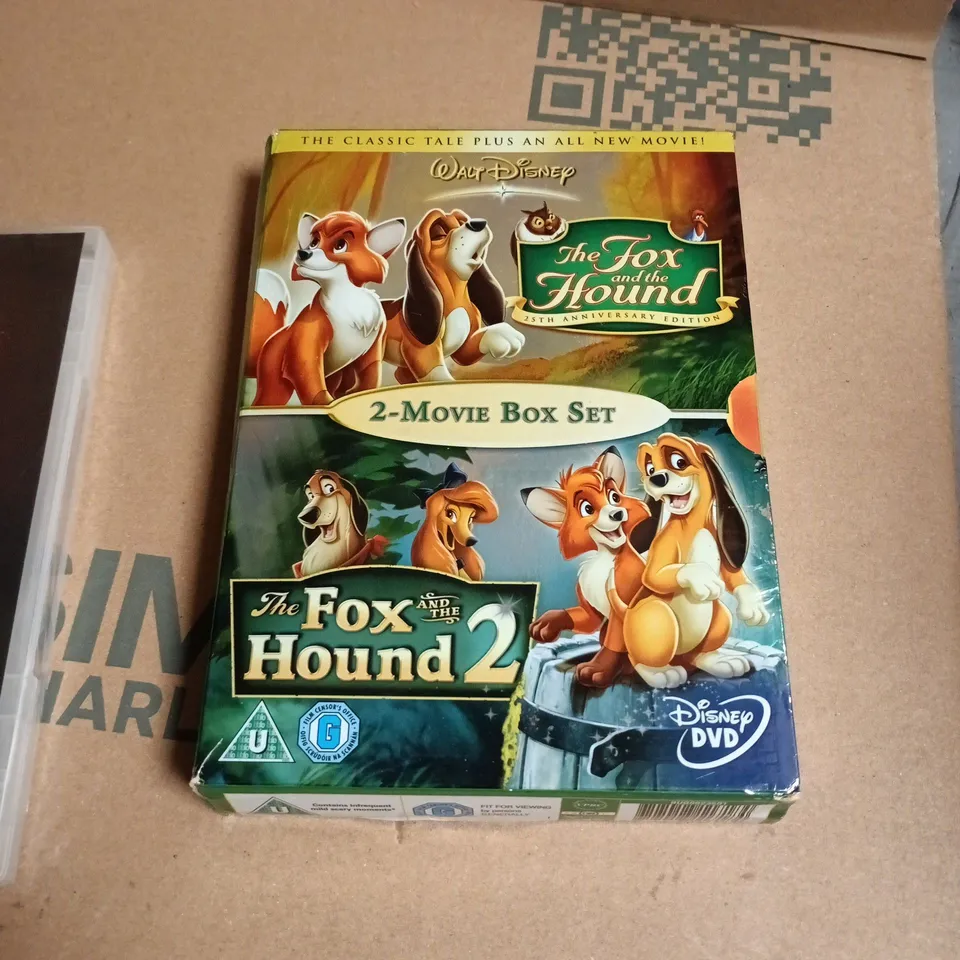 APPROXIMATELY 12 ASSORTED DVDS INCLUDING THE FOX AND THE HOUND 2 MOVIE BOX SET AND JURASSIC WORLD REBIRTH