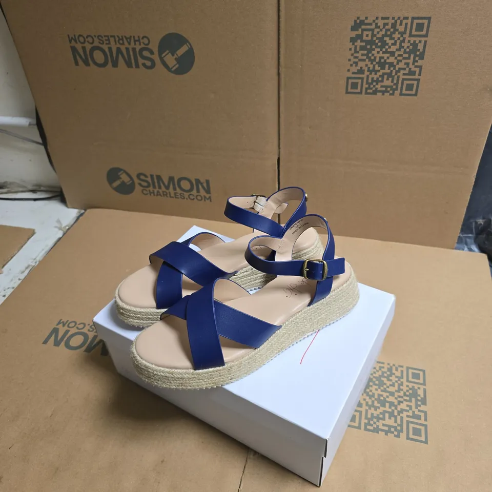 BEN DI LISI BLUE LEATHER SANDALS WITH ESPADRILLE WEDGE