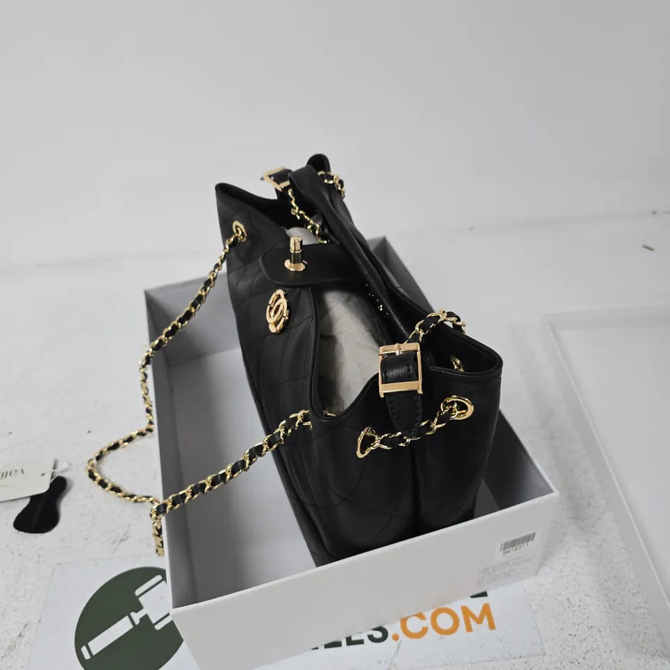 VALISSIÈRE BLACK QUILTED LEATHER SHOULDER BAG WITH GOLD CHAIN STRAP