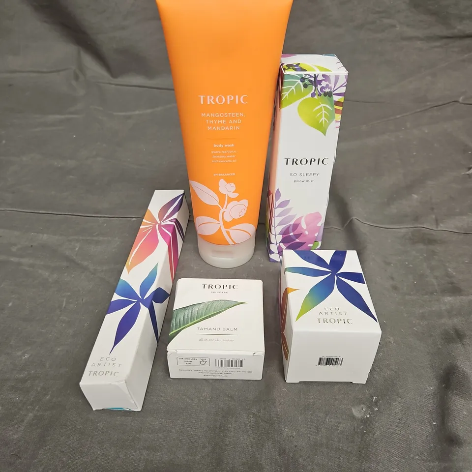 TROPIC SKINCARE LOT OF 5 ASSORTED COSMETIC PRODUCTS TO INCLUDE - SO SLEEPY PILLOW MIST - TAMANU BALM - BODY WASH - ETC