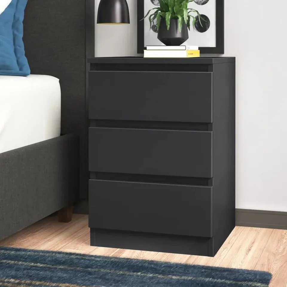 BOXED BRAUNSTEIN 3 DRAWER BEDSIDE TABLE - GREY 