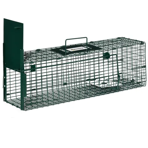 BOXED OUTSUNNY METAL RAT TRAP WITH SINGLE DOOR, FOR SMALL ANIMALS, DARK GREEN