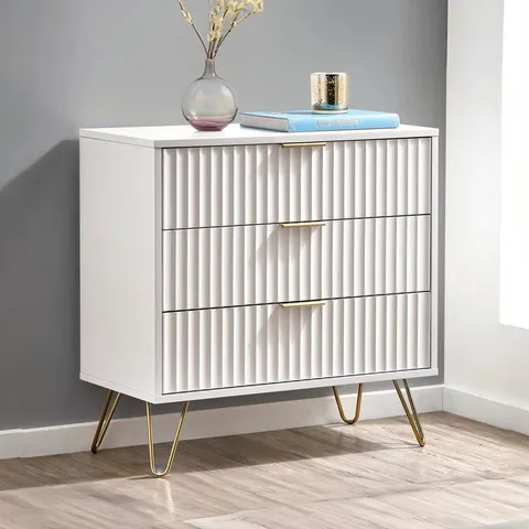 BOXED BRAYSHAW 80CM W 3-DRAWER CHEST - MATT WHITE -