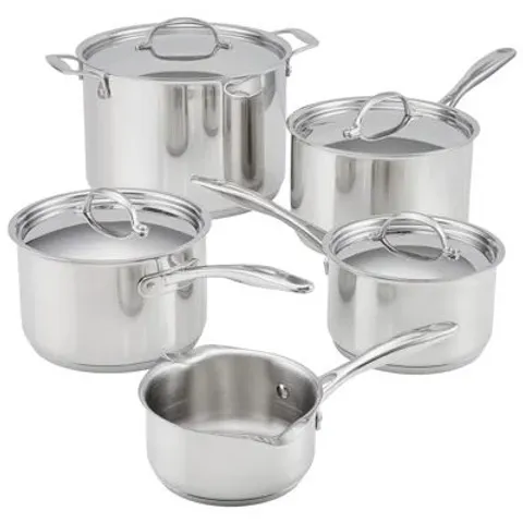 BOXED STELLAR 7000, 5 PIECE STAINLESS STEEL SAUCEPAN SET, 14CM MILK PAN, 16/18/20CM SAUCEPANS, 24CM STOCKPOT