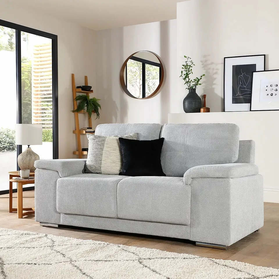 BOXED KANSAS LIGHT GREY DOTTED CHORD FABRIC TWO SEATER SOFA