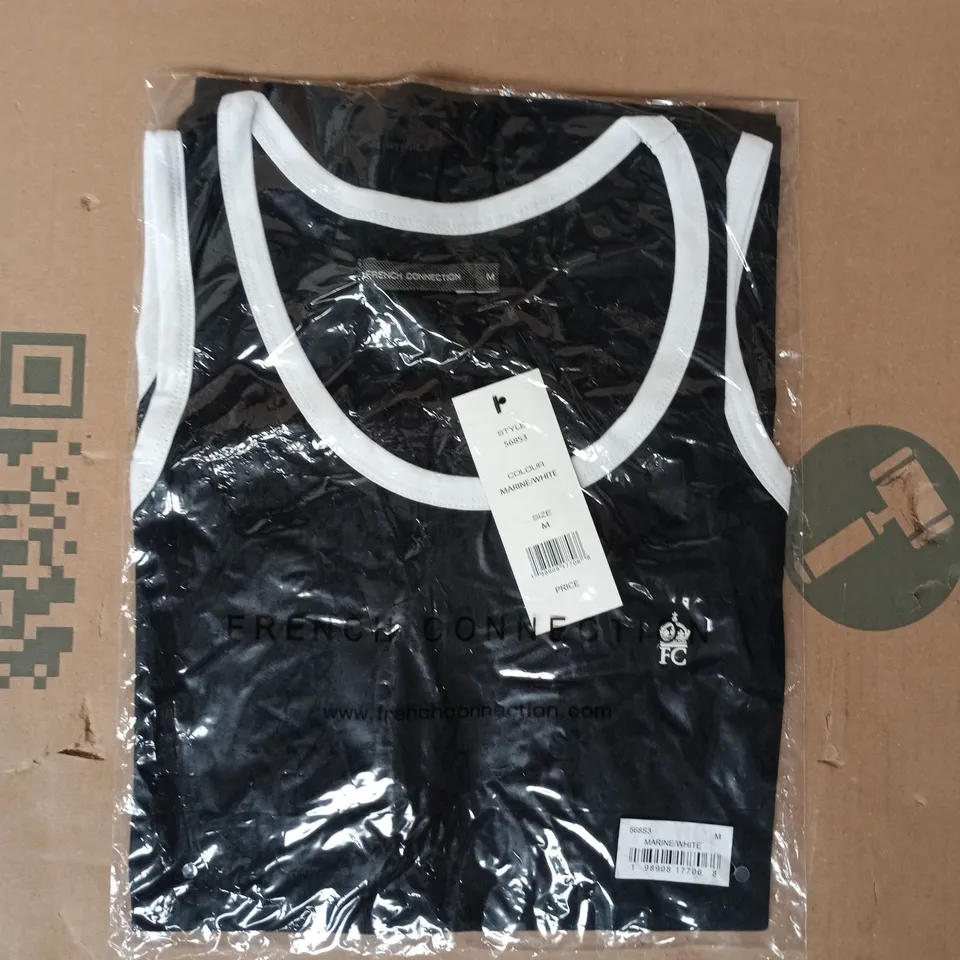 FRENCH CONNECTION MEN'S BLACK SLEEVELESS VEST TOP IN BLACK/WHITE SIZE MEDIUM