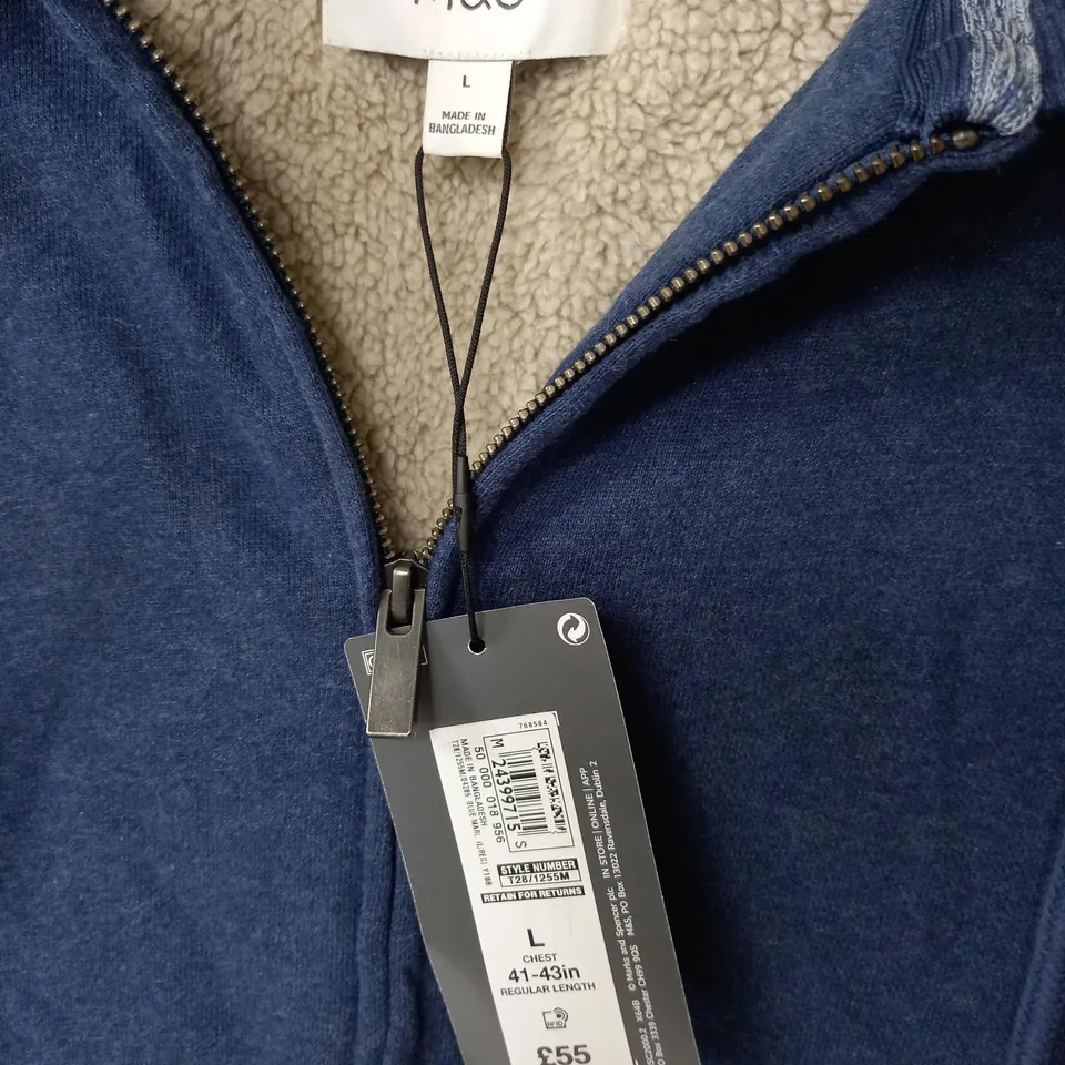 M&S FLEECE LINED ZIP THROUGH HOODIE - L