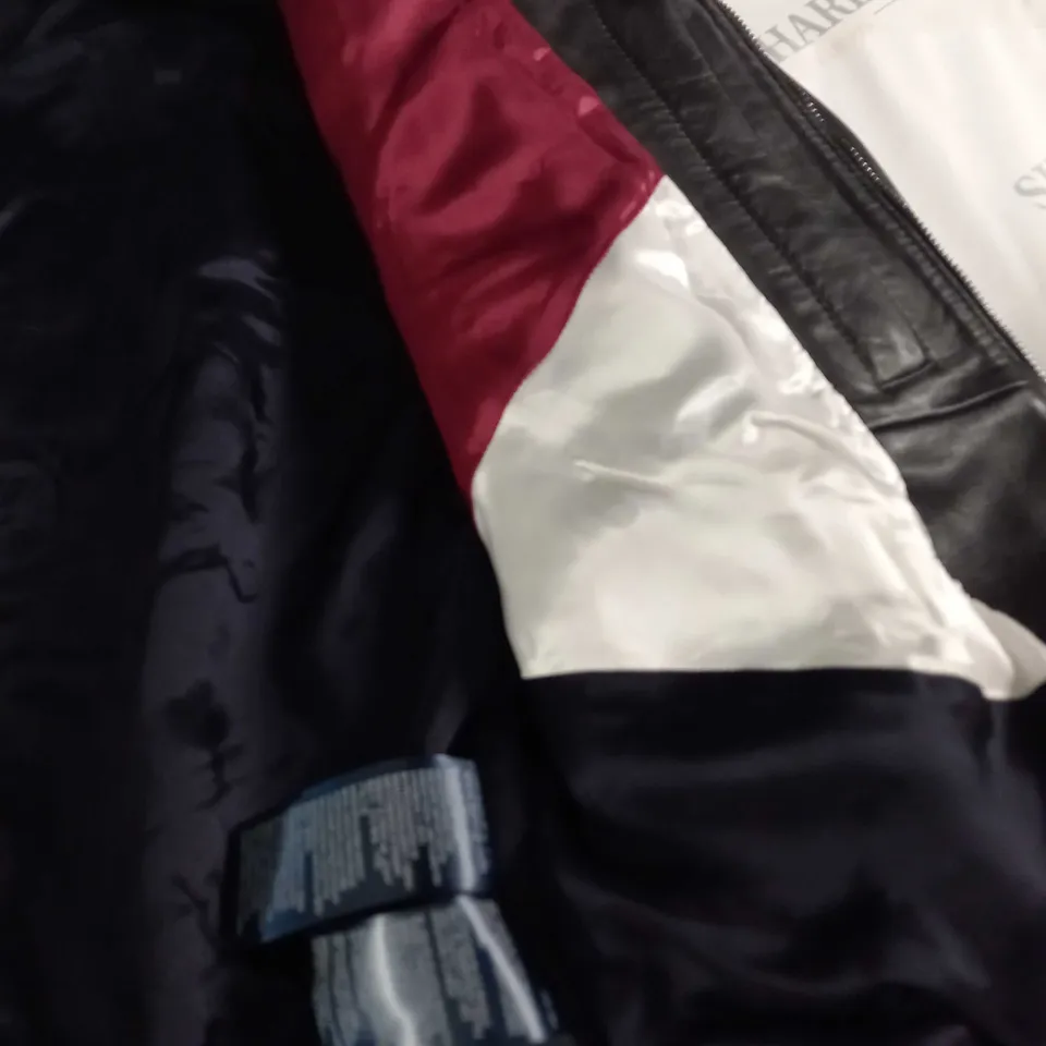 TOMMY HILFIGER LEATHER VARSITY BOMBER - S