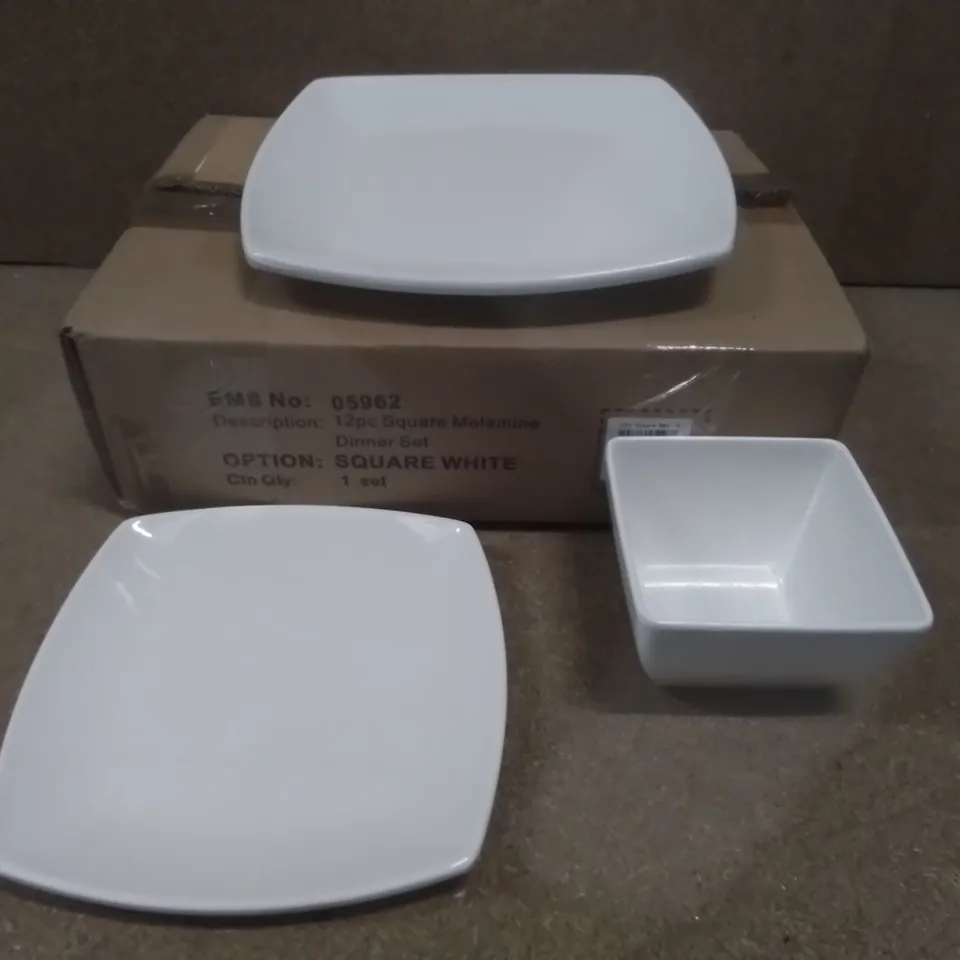 BOXED 12PC SQUARE MELAMINE DINNER SET