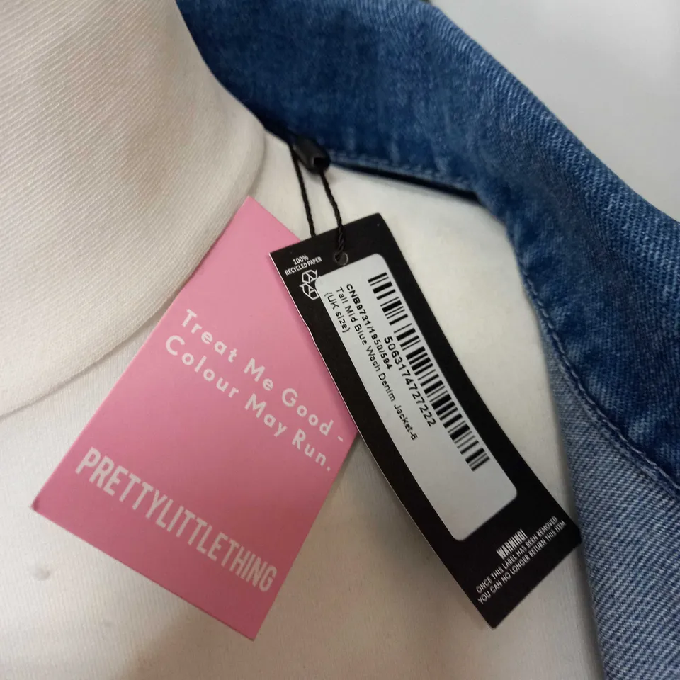 PRETTYLITTLETHING - TALL MID BLUE DENIM JACKET - SIZE 6
