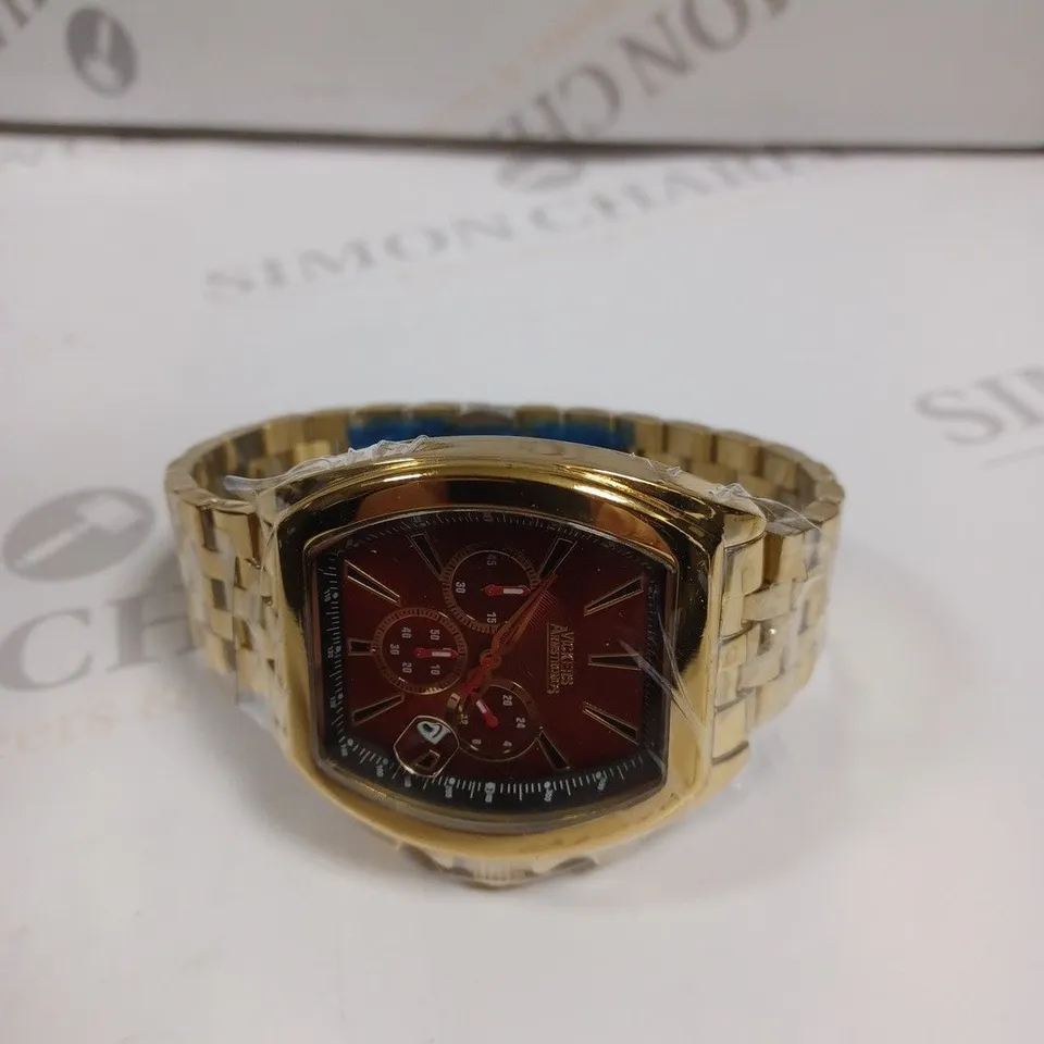 BOXED VICKERS ARMSTRONGS ATMOSPHERE ROSE GOLD STRAP BLUE DIAL WATCH 