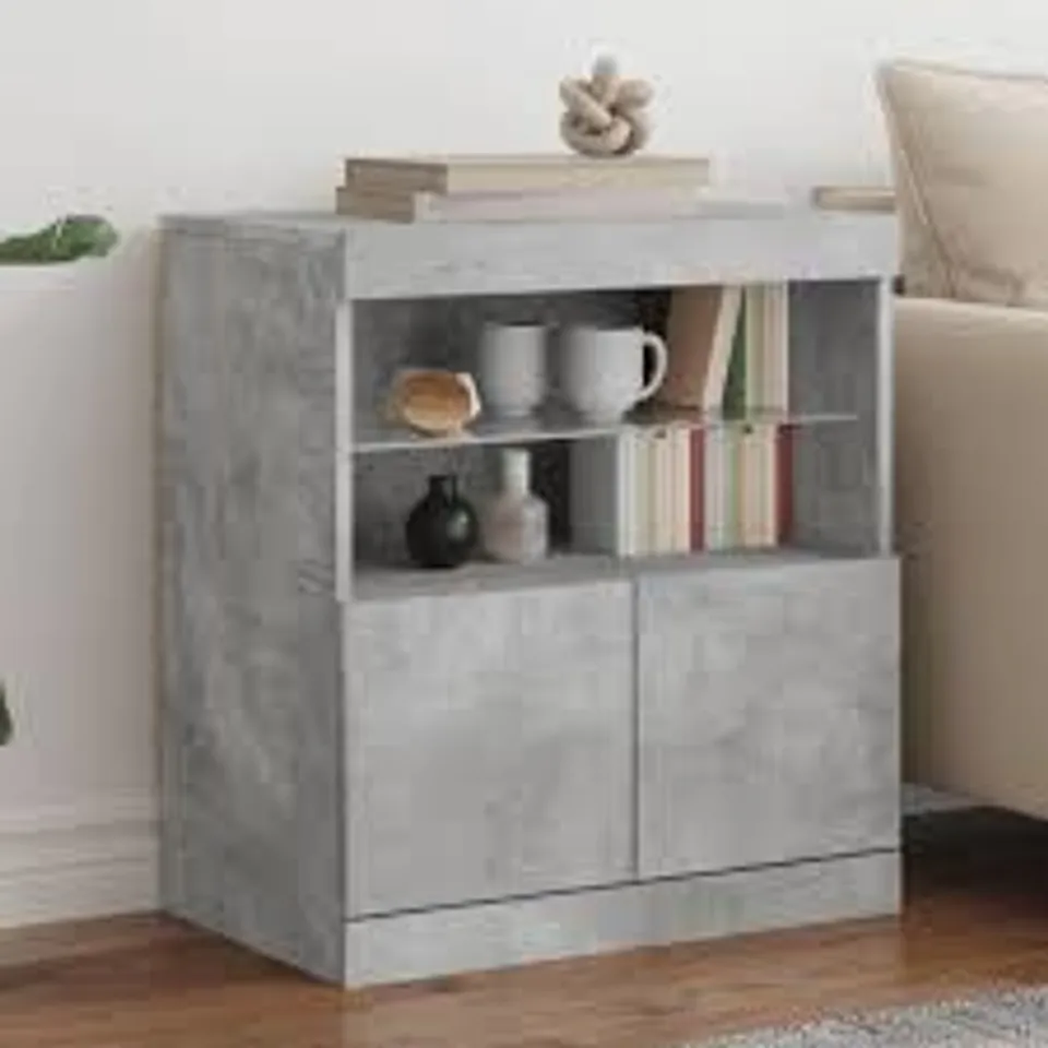 BOXED VIDAXL 2 DOOR 2 SHELF CONCRETE GREY LED SIDEBOARD