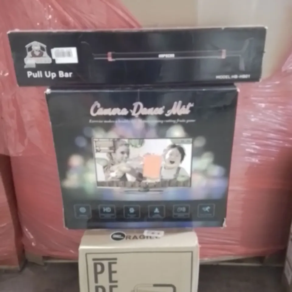 PALLET OF ASSORTED HOUSEHOLD GOODS AND PRODUCTS TO INCLUDE;TOILET RAISER,CAMERA DANCE MAT,PULL UP BAR