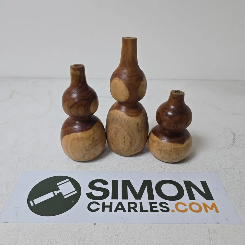 BOXED WOODEN VASE SET OF 3