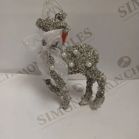 BOX OF APPROXIMATELY 20 GEORGE HOME SILVER EFFECT SEQUINED REINDEER HANGING DECORATIONS