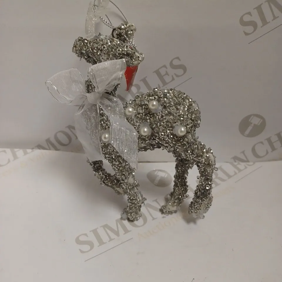 BOX OF APPROXIMATELY 20 GEORGE HOME SILVER EFFECT SEQUINED REINDEER HANGING DECORATIONS  