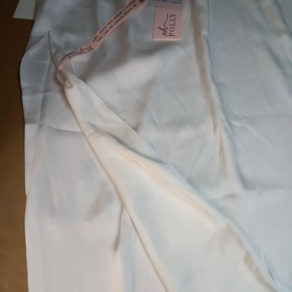 OHPOLLY WHITE SATIN HIGH SLIT SKIRT - SIZE 12