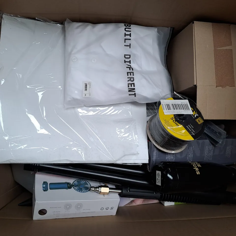 APPROXIMATELY 20 ASSORTED HOUSEHOLD PRODUCTS TO INCLUDE PIONEER NOTTLE, LED DIGITAL DISPLAY FAN, BUILT DIFFERENT POLO, ETC
