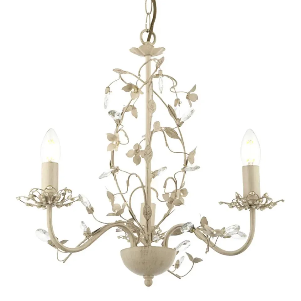 BOXED LULLABY CREAM GOLD CLEAR PEARL 3 LIGHT CHANDELIER