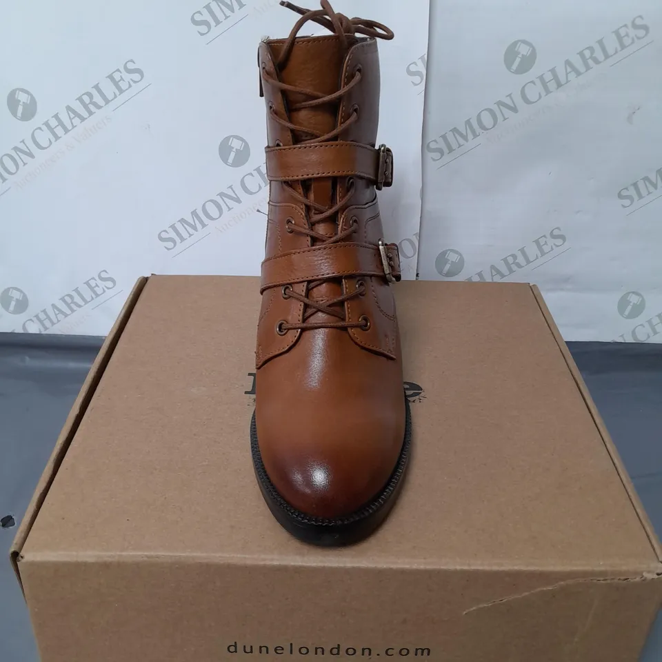 DUNE LONDON LADIES ANKLE DOUBLE BUCKLE BOOTS TAN SIZE 6