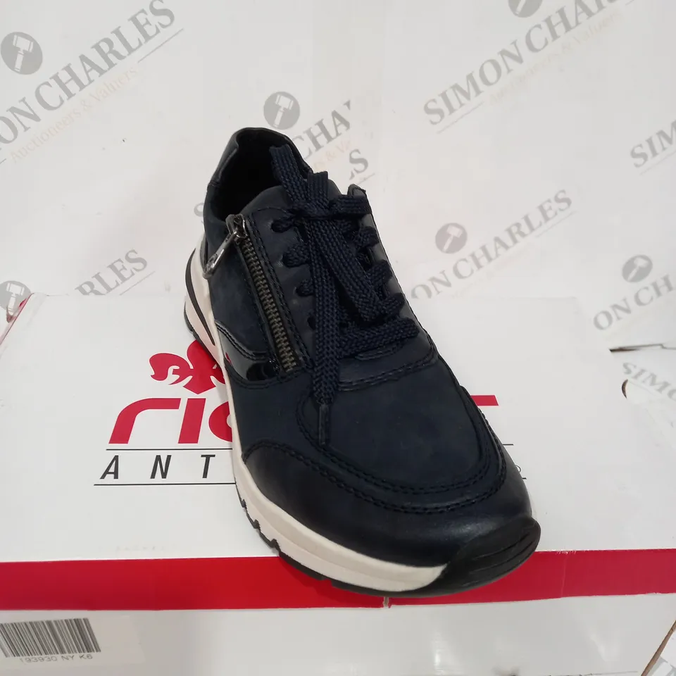 BOXED RIEKER ANTISTRESS NAVY WEDGE TRAINER - SIZE 6