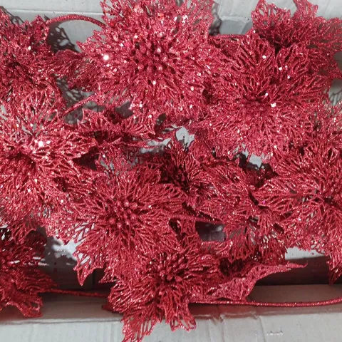 BOXED UNBRANDED RED GLITTERY FLOWER DECORATION 