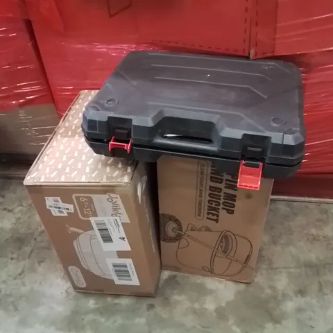 PALLET OF ASSORTED HOUSEHOLD GOODS AND PRODUCTS TO INCLUDE;CHAINSAW,MOP BUCKET,CAR SEAT