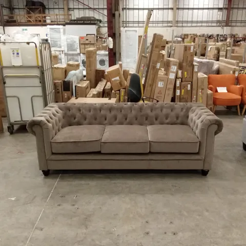 HAMPTON 3 SEATER CHESTERFIELD SOFA, CLASSIC BEIGE VELVET