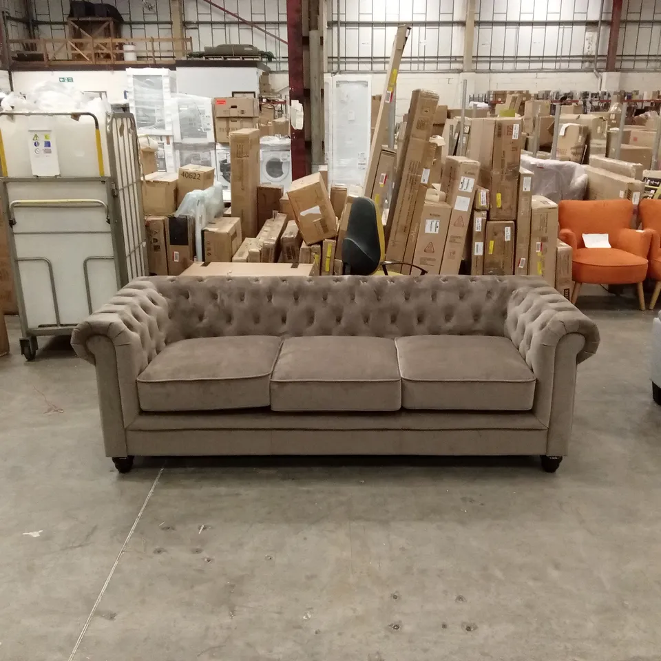 HAMPTON 3 SEATER CHESTERFIELD SOFA, CLASSIC BEIGE VELVET